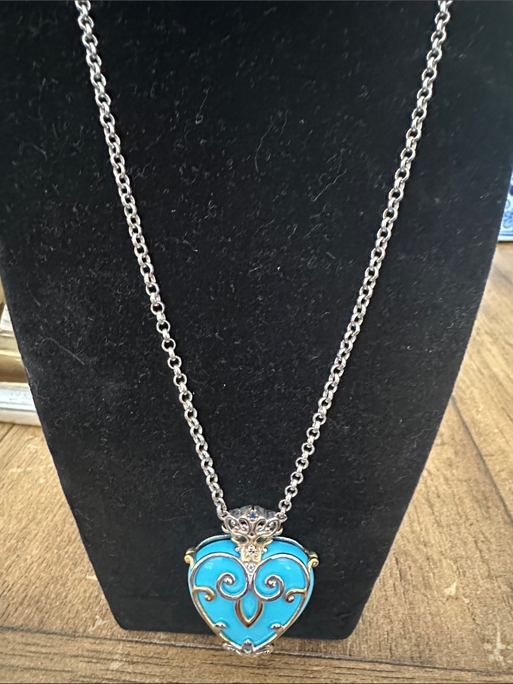 Turquoise Heart Filigree Pendant Necklace - Women Jewelry